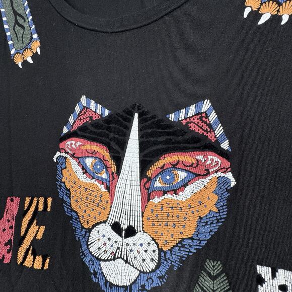 Desigual Shirt Womens XL Black Beaded We are Animals Tiger Artsy Art to Wear - Picture 6 of 8